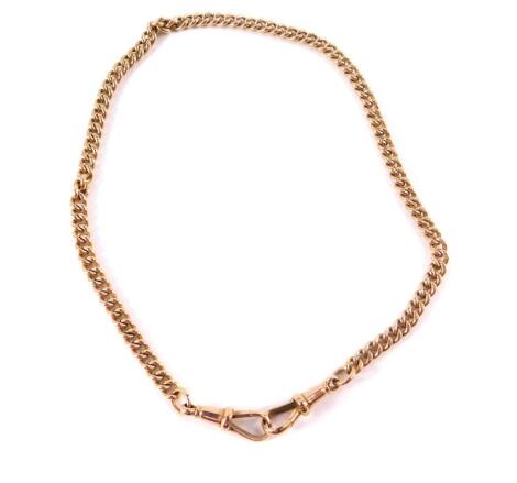 A 9ct rose gold Albert chain, with two lobster claw clasps, 42cm long, 41.0g.