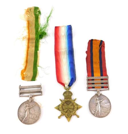 Two Boer War medals, named to Pte E.Smith. East Lancashire Regt, 5594, comprising Queens South Africa medal with clasps for Transvaal, Orange Free State and Cape Colony, and the Kings South Africa medal with clasps for South Africa 1901 and 1902, together