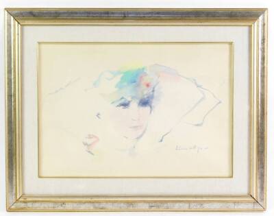 French School (20thC). Head portrait of a lady, watercolour, signed indistinctly, 33cm x 48cm.