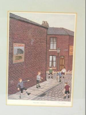 After Tom Dodson (British, 1910-1991). Cricket Match, signed print, 31.5cm x 22cm, together with Back Street Alley, signed limited edition print, 73/850, 34.5cm x 24.5cm. (2) - 2