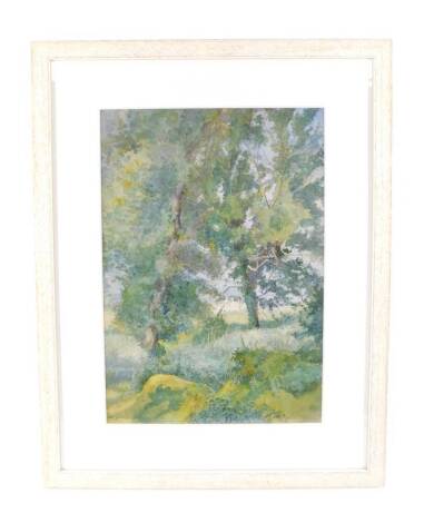 Jacques H Juilleat (Swiss, 1777-1860). View of a woodland through trees, watercolour, signed, 40.5cm x 28cm.