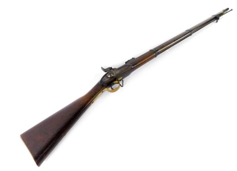 A Victorian 1857 patent percussion musket, bears PIMLICO within a crescent moon to the stock, VR stamp, with ram rod, 140cm L.