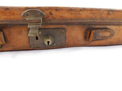 A leather and brass bound gun case, Army & Navy CSL, Gun Department, 117 Victoria Street, Westminster SW, named to S. Earle, Coldstream Guards, 84cm W. Captain Sidney Earle, Coldstream Guards was killed in action at the Battle of Modder River, November 2 - 3