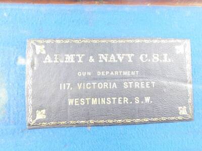 A leather and brass bound gun case, Army & Navy CSL, Gun Department, 117 Victoria Street, Westminster SW, named to S. Earle, Coldstream Guards, 84cm W. Captain Sidney Earle, Coldstream Guards was killed in action at the Battle of Modder River, November 2 - 4