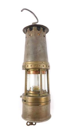 A Premier Lamp and Engineering Company of Leeds vintage miner's lamp, with key, 29.5cm H.