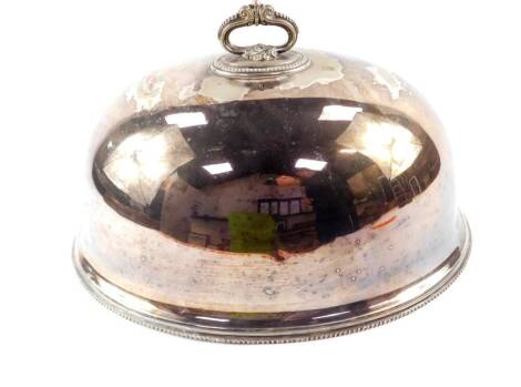 A Victorian Walker & Hall silver plated meat dome, with engraved monogram, 41cm W, 26cm H.