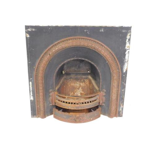 A Victorian cast iron fire surround, with grate, 98cm H, 96cm W.