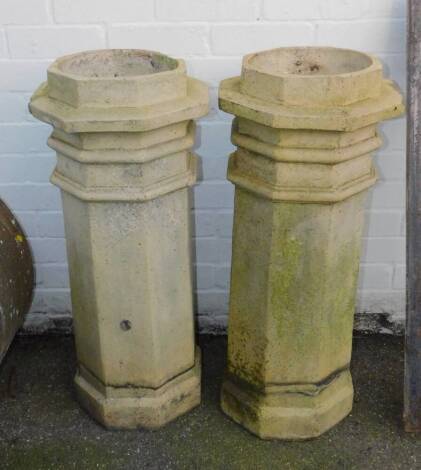 A pair of Victorian stoneware chimney pots, of octagonal form, 83cm H, 34cm W.