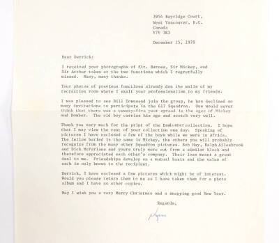 Letter to the vendor from Dambuster Ken Brown CGM, along with Ken Brown greeting card, and 617 Squadron Dinner Dance Menu, also signed by Ken Brown. (3) - 2