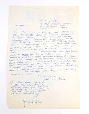 A letter written to the vendor by 617 Squadron Member Johnnie Johnson.