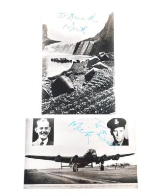 Two photographs each signed Mick, believed to be 617 Squadron Dambuster Aircrew Member Micky Martin's signature.