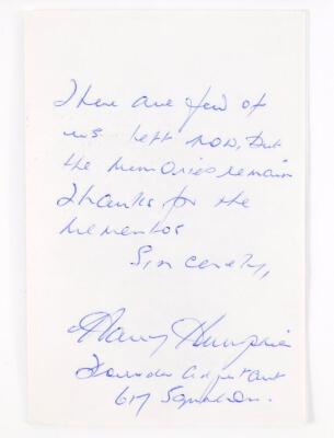 Two letters written to the vendor by 617 Squadron Adjutant Harry Humphreys, and 617 Squadron Aircrew Member Toby Foxley. - 2