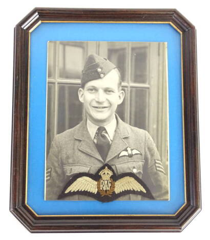 A photograph of Dambuster pilot Geoffrey Rice DFC and RAF wings, 20cm x 15cm.