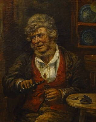 19thC Continental School. Old gentleman pouring a drink, oil on canvas, indistinctly signed, 67.5cm x 49.5cm.