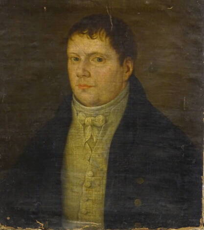 19thC British School. Head and shoulders portrait of a gentleman in black jacket, oil on canvas, 60.5cm x 50.5cm.