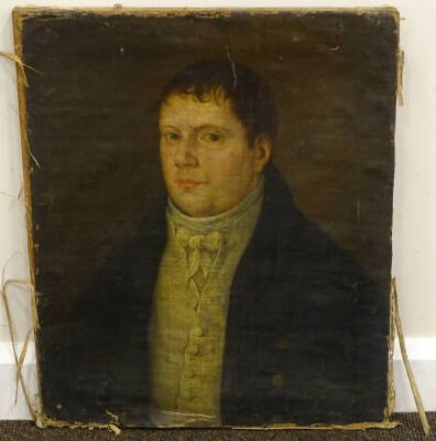 19thC British School. Head and shoulders portrait of a gentleman in black jacket, oil on canvas, 60.5cm x 50.5cm. - 2