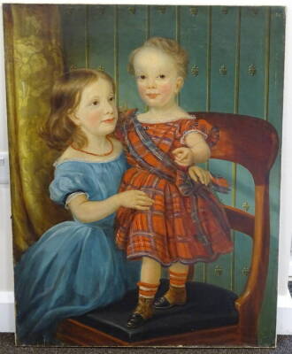 19thC Scottish School. Portrait, sisters, oil on canvas, 91cm x 70.5cm. - 2