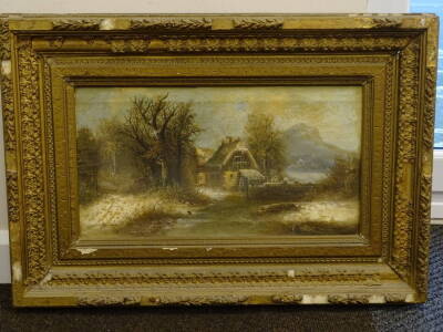 F. Welk (?) (19thC). Cottages in landscapes, oil on canvas, pair, indistinctly signed, 30cm x 56.5cm. - 2