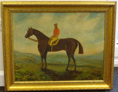 19thC School. Jockey on horseback, oil on canvas, 50cm x 64cm. - 2