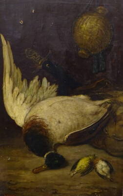 E. Chadin(?)(19thC). Game still life, oil on canvas, indistinctly signed, 68.5cm x 42.5cm, and another Rams head (2).