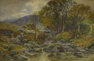 Edward Davies (1841-1920). River landscape with watermill, watercolour, signed, 36cm x 53cm.