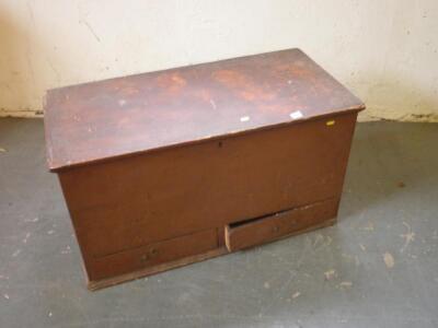 A Victorian painted pine mule chest with two drawers