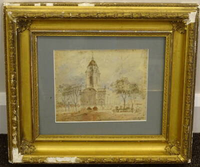 19thC School. Chapel and grounds, watercolour, 17.5cm x 21cm. - 2