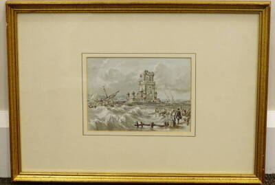 Elizabeth Lumsden (act. 1830). Belem Castle, Lisbon, watercolour, titled verso, 12.5cm x 17cm. Label verso Mount Gallery London - 2