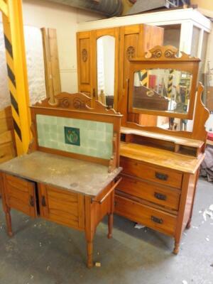 A Victorian walnut bedroom suite comprising wardrobe