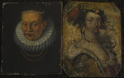 18thC/19thC School. Portrait of a lady in ruff collar, oil on metal, 11cm x 9cm and another (2). - 3