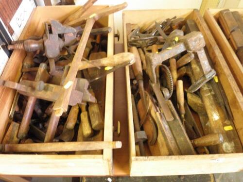 A wooden plane stamped to end T Foster and a large quantity of mainly woodworking