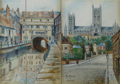 A.E. Dobdinson (19thC/20thC). The Glory Hole, The Minster, watercolour - pair, signed and titled, 15.5cm x 11cm.