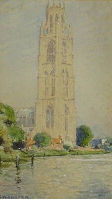 Alfred George Webster (?-1894). Boston Stump, watercolour, signed, 22.5cm x 13.5cm.