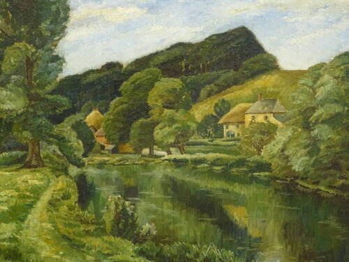 Kathleen Tyson. A trout stream in Wiltshire, oil on canvas, signed, 62cm x 75cm Artist's label verso.