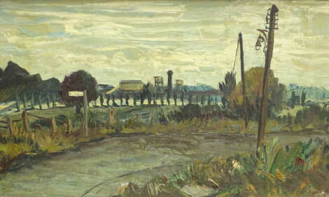 Noel Rowston Brannan (1921-2001). Industrial landscape, oil on board, 37cm x 61cm. Label verso W. Frank Gadsby, Lincoln.