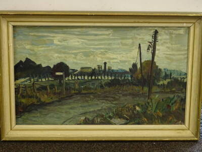 Noel Rowston Brannan (1921-2001). Industrial landscape, oil on board, 37cm x 61cm. Label verso W. Frank Gadsby, Lincoln. - 2
