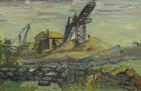 Noel Rowston Brannan (1921-2001). Cliffe Hill Quarry, oil on board, 27.5cm x 44cm. Label verso Lincolnshire and South Humberside Artists Society.