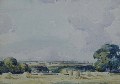 Edward Eaton Brannan (1886-1957. Lincolnshire fields, watercolour, signed and titled verso, 24cm x 30cm.