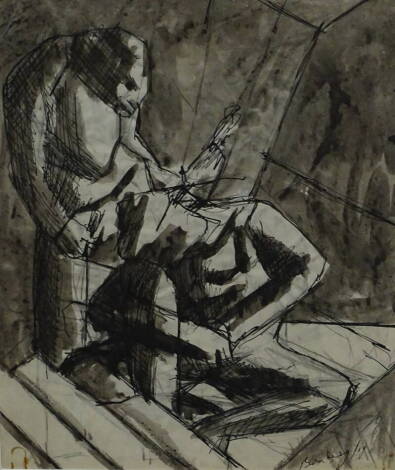 David Gersham-Bomberg (1890-1957). Figures on staircase/study drawing (on reverse), ink, signed and dated (19)19, 25cm x 19.5cm. Provenance: purchased from the Artist's wife.