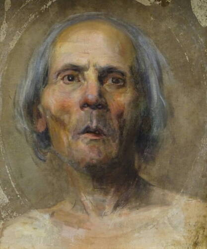 20thC School. Portrait study of a man, oil on canvas laid on board, 38.5cm x 32cm.