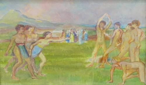 Graham Carter (20thC). The Young Spartans, watercolour, signed and titled verso, 17.5cm x 26.5cm.