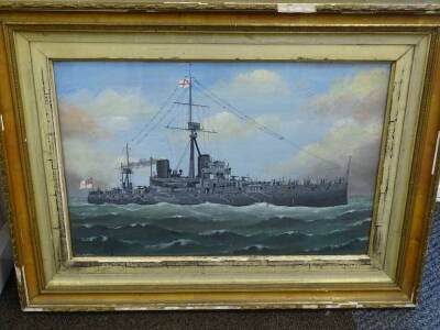 H. E. Stephens (19thC/20thC). British Frigate at Sea, HMS Dreadnought, oil on canvas, signed and dated 1907, 49cm x 75cm. - 2