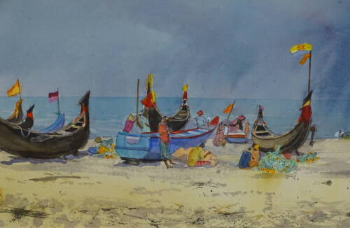 Susan Beanlah (20thC). Packing up the nets, watercolour, signed and titled verso, 36cm x 55cm.