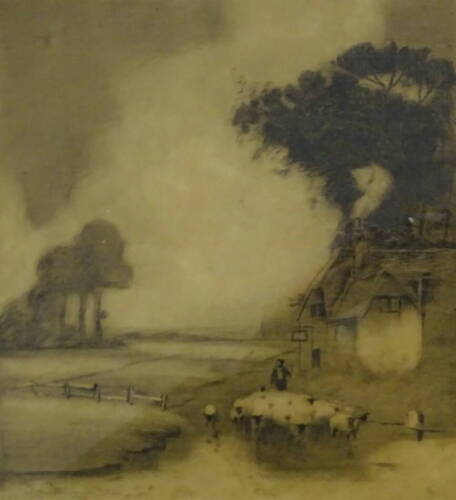 Cedric Hodgson (20thC). Wayside Inn, Windy Winter, The Bridge, Evening, Shrimpers, artist signed etchings, various sizes (6).