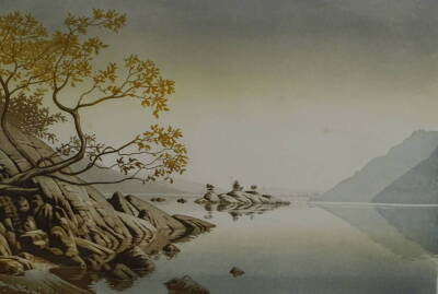 Simon Bull (b.1958). Ullswater - Autumn Morning, Autumn Mist Loghagg Tam, two artist signed coloured prints, 32cm x 43cm (2).