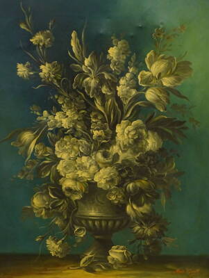 Mario Vannetti. Floral still life, oil on canvas, signed, 98cm x 68cm.