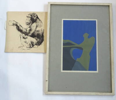 20thC School. Abstract, gouache, indistinctly signed verso, 48cm x 32cm, and another signed Barry Driscoll (2). - 2