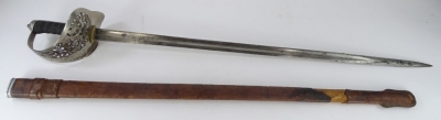 A George V 1897 pattern British officers sword, proof marked, engraved ECH, with scabbard (AF), 103cm L, blade 85cm. - 2