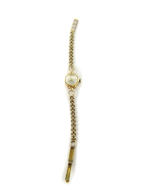 A Legion ladies wristwatch, with small circular watch head, with gold framed border, on three row bracelet, stamped 9c, 18cm long overall, 12.4g all in. - 2