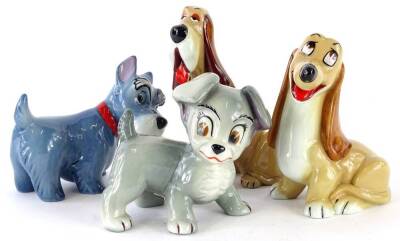 A collection of four Wade porcelain blow up Disney figures, to include Trusty, Dachie, etc.